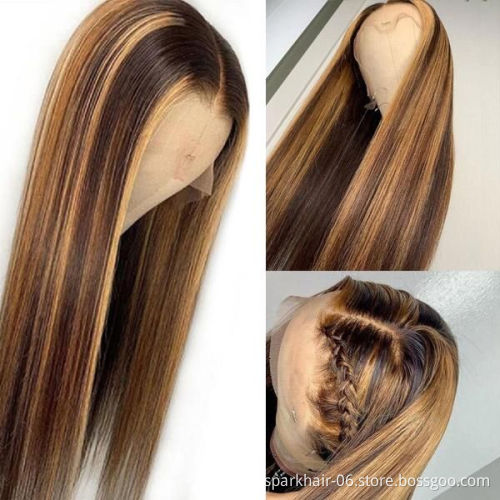 Highlight Wig Vendor Wholesale 1b Honey Blonde Ombre Hair Wig With Dark Roots Mink Peruvian Virgin Human Hair HD Lace Front Wig